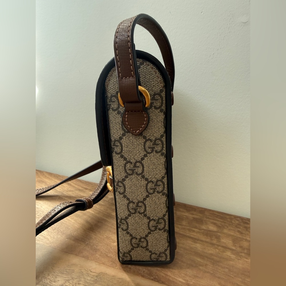 GUCCI 🐎 GG Supreme Canvas Horsebit 1955 Mini Crossbody Bag - Picture 3 of 16